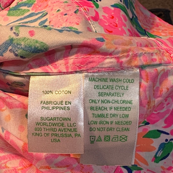 Lilly Pulitzer Marlee Riffle Pink and Green Floral Blouse sz L - Picture 10 of 10